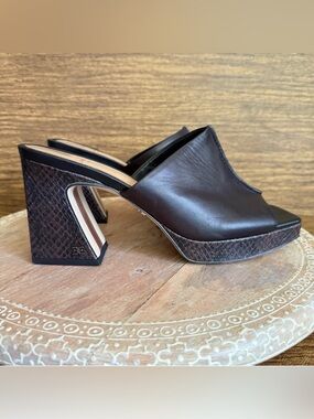 Sam Edelman Wilton Black Leather Slip-On Mule Sandals‎ Block Heel Size 9.5 M US